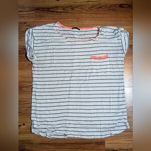 Striped Black and White Top with Neon Detail